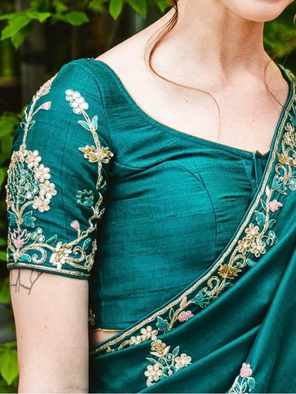 Sari Dress with Floral Embroidery